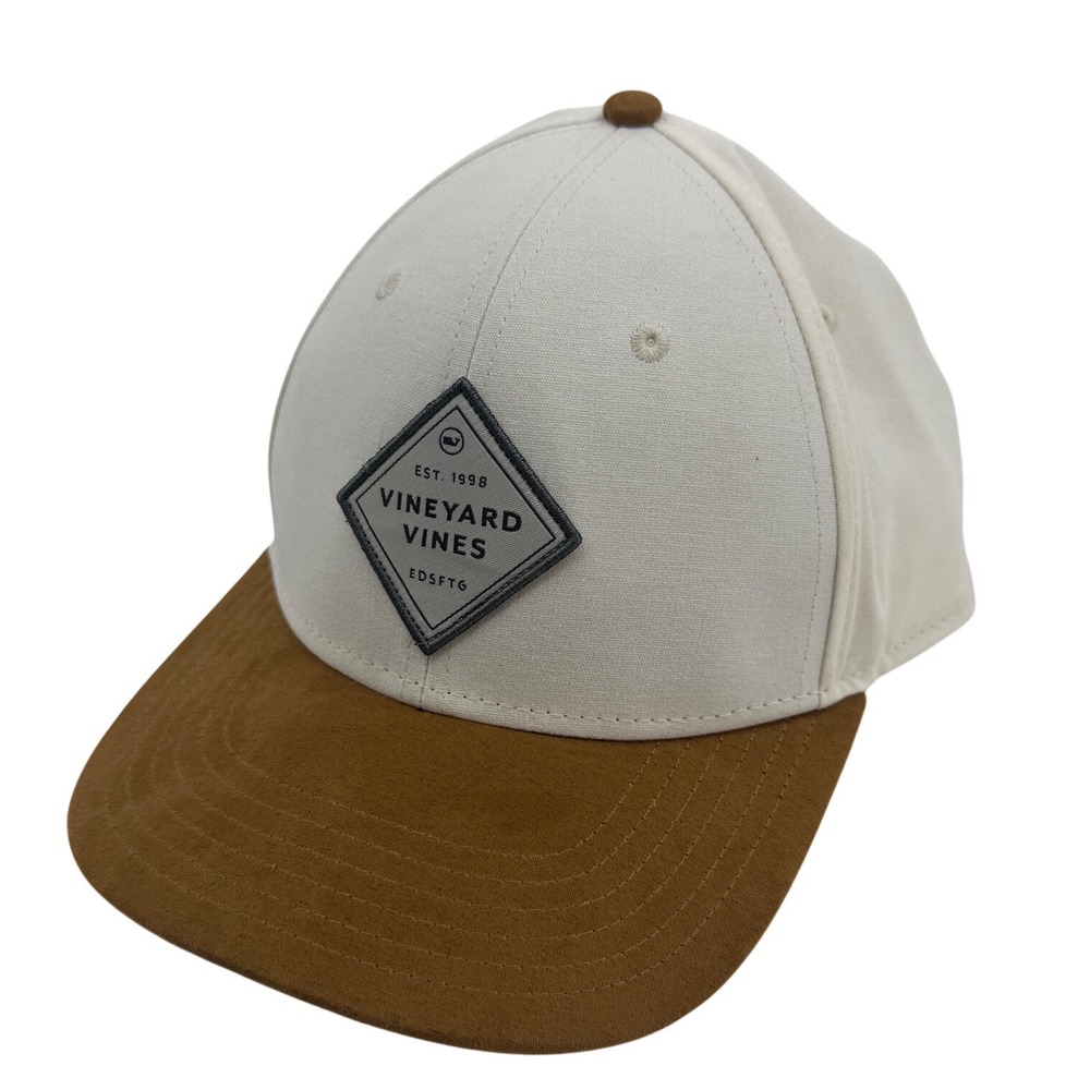 Vineyard Vines Mens Snapback Hat Cream Brown Diamond Logo Patch Cap